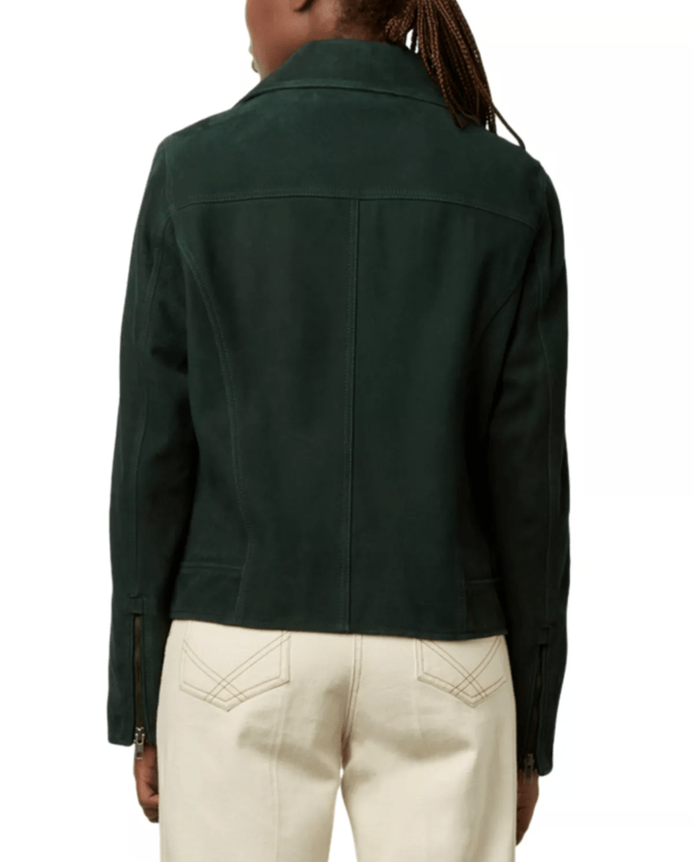 Women's Biker Suede Leather Jacket with Royal Green