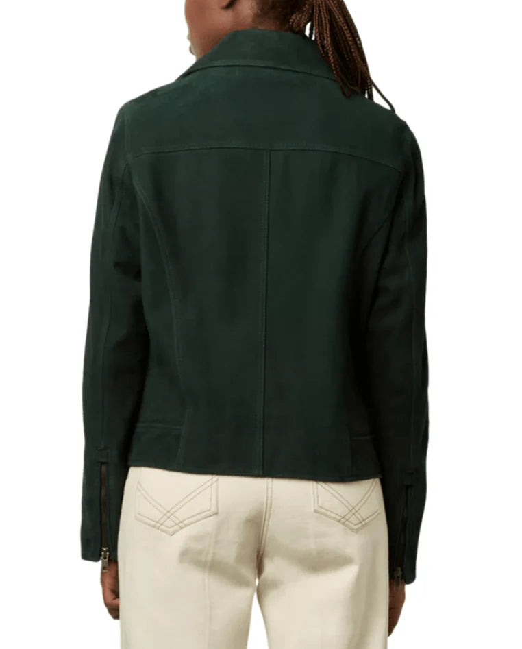 Women's Royal Green Suede Biker Jacket