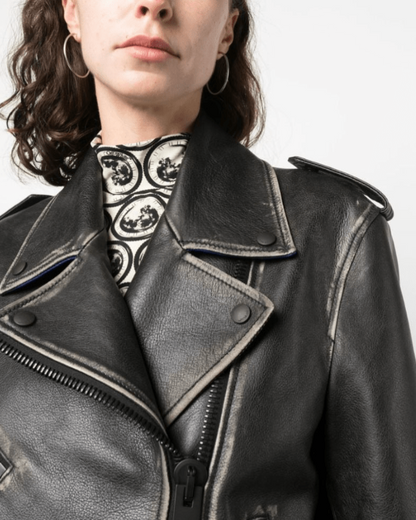 Women's Black Distressed Vintage Leather Jacket