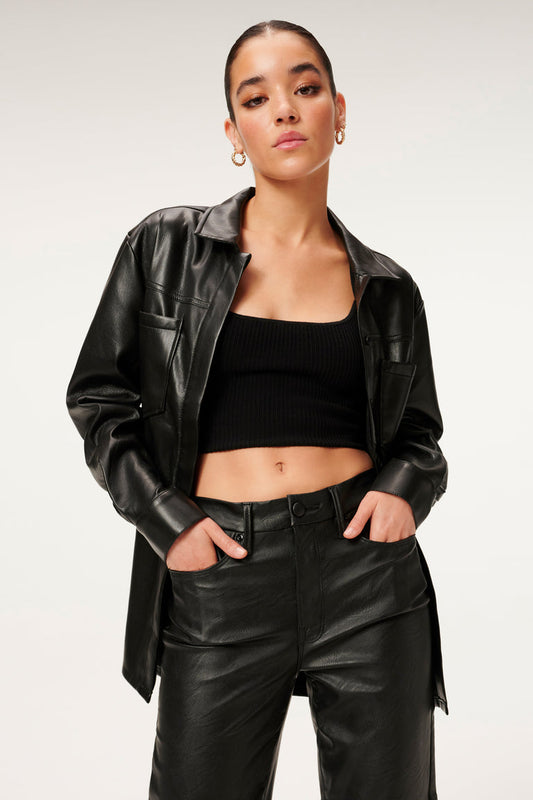 Women's Stylish Black Trucker Leather Shirt