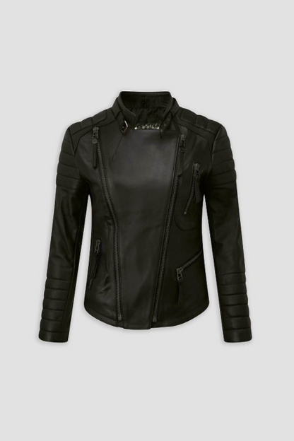 Women's Cafe Racer Leather Jacket with Black