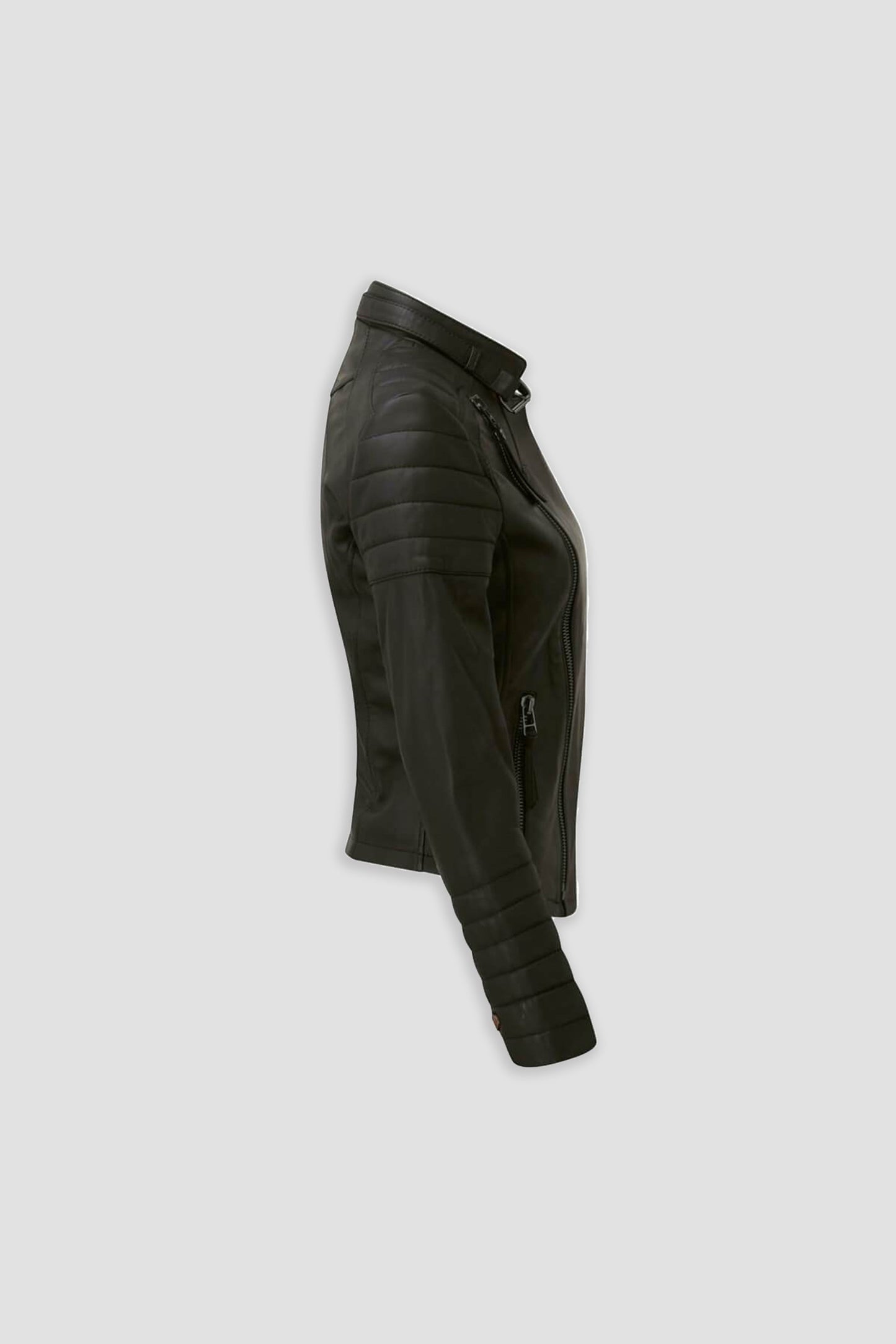 Women's Cafe Racer Leather Jacket with Black