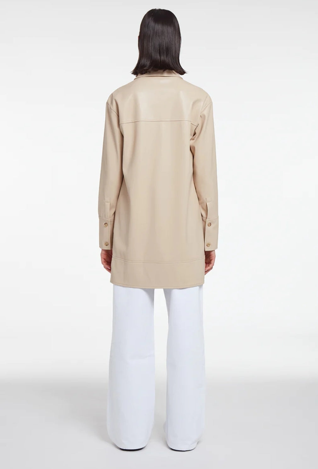 Women's Elegant Beige Long Leather Shirt