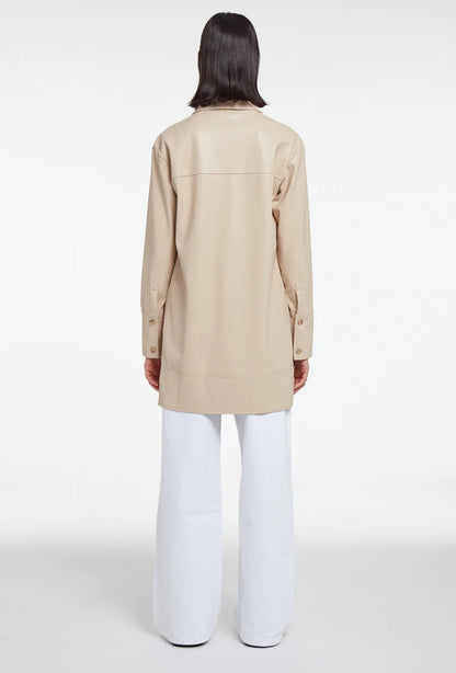 Women's Elegant Beige Long Leather Shirt