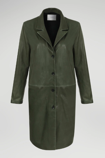 Women's Khaki Premium Leather Coat