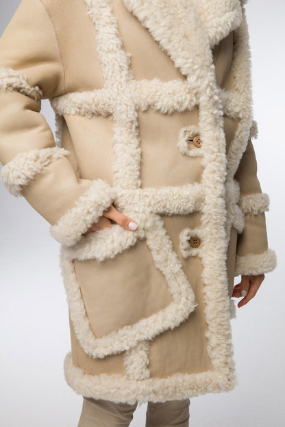 Women's Shearling B7 Bomber Leather Coat In Beige