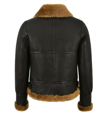  Women's Black Shearling Bomber Leather Jacket