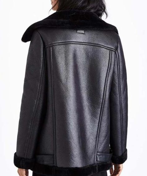 Women's Black Shearling Fur Bomber Leather Jacket