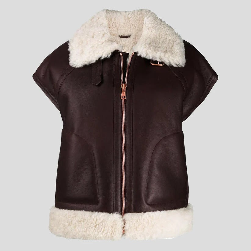 Women’s Brown Shearling Sheepskin Leather Vest