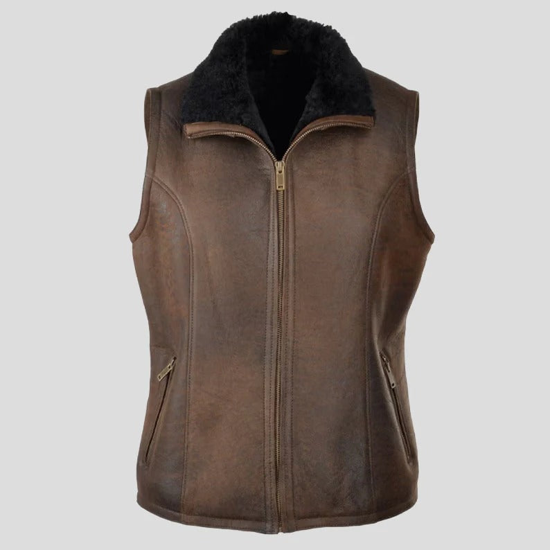 Women's Brown Shearling Leather Vest