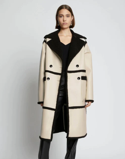 Women's Sheepskin Fur Leather Trench Coat in Beige