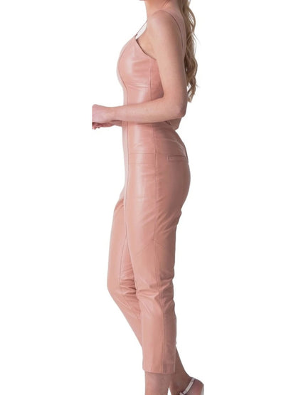 Women's Sleeveless Lambskin Peach Leather Jumpsuit