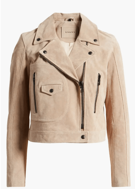 Women's Suede Biker Leather Jacket with Tan Beige