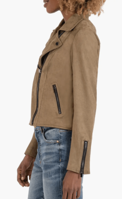 Women's Suede Leather Biker Jacket In Beige