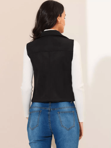 Women's Suede Leather Biker Vest In Black