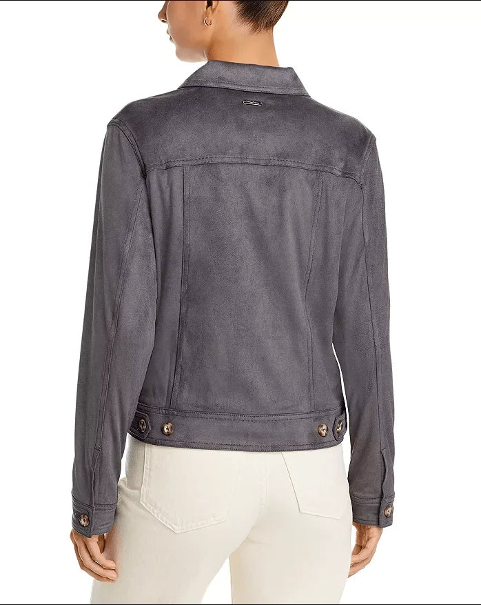 Women's Gray Suede Trucker Leather Jacket