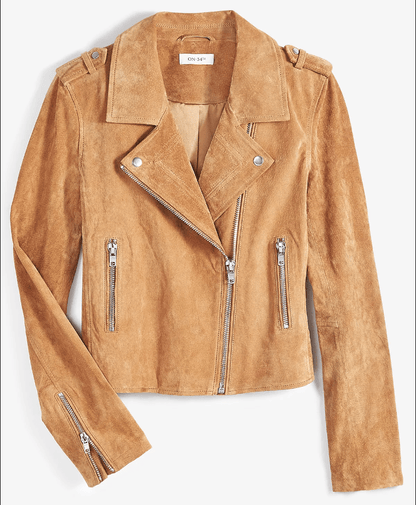 Women's Tan Brown Suede Leather Biker Jacket