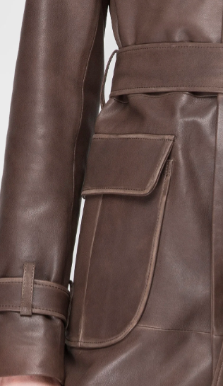 Women's Coffee Brown Trench Leather Coat