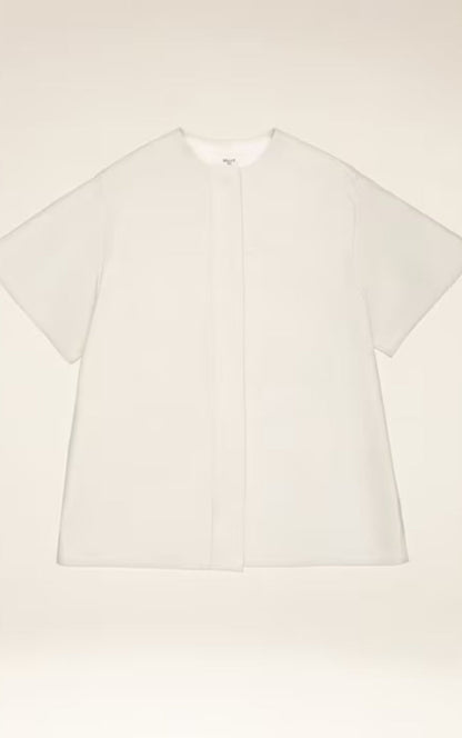 Women's White Leather Shirt In Round Neck