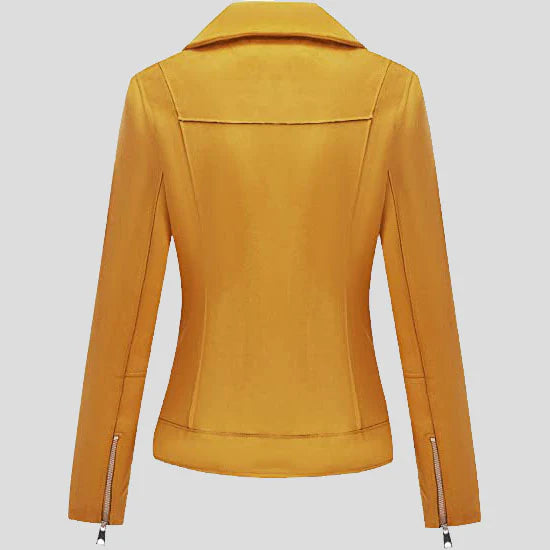 Women's Yellow Suede Leather Moto Biker Jacket