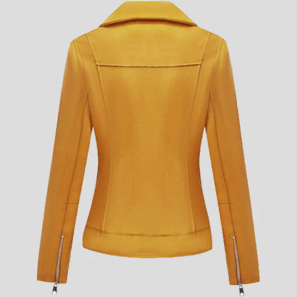 Women's Yellow Suede Leather Moto Biker Jacket