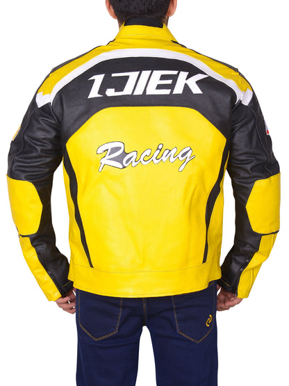 Black & Yellow Biker Leather Jacket