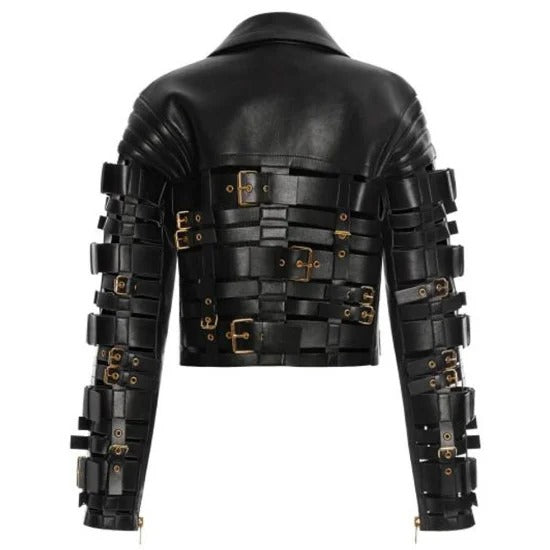 Zendaya's Stylish Buckle Straps Leather Jacket